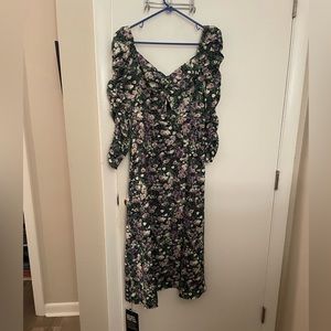ASTR Floral Long Sleeve Twist Keyhole Front Midi Dress